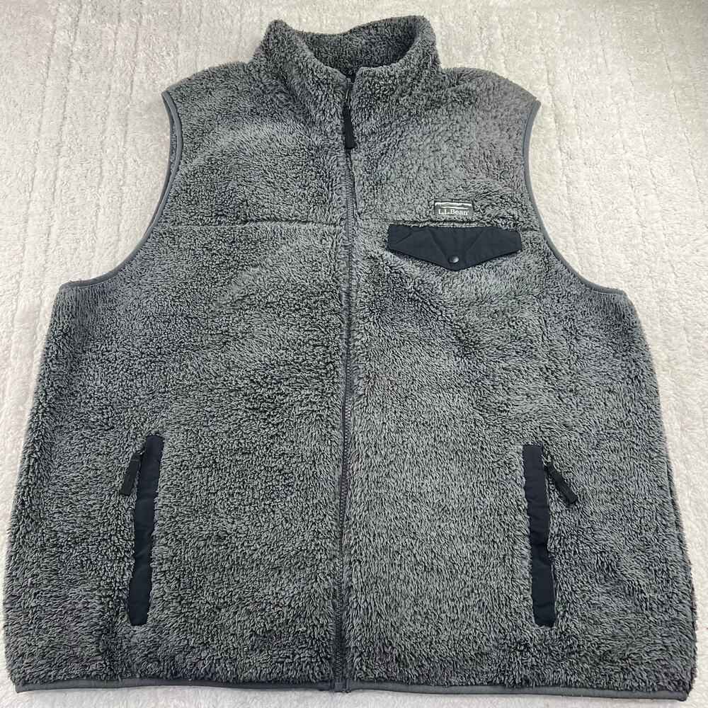 L.L. Bean Gray Teddy Bear Fleece Zip Up Vest Men's size XL